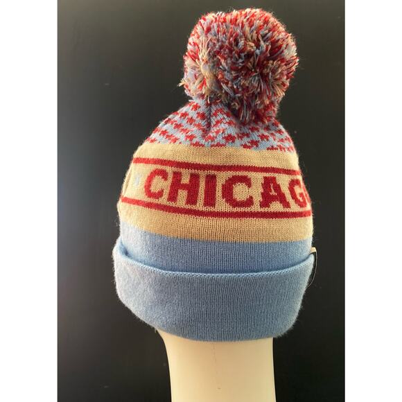 DOLLOP Chicago Blue/Cream/Red Knit Pom Pom Hat sz OS - Picture 6 of 9
